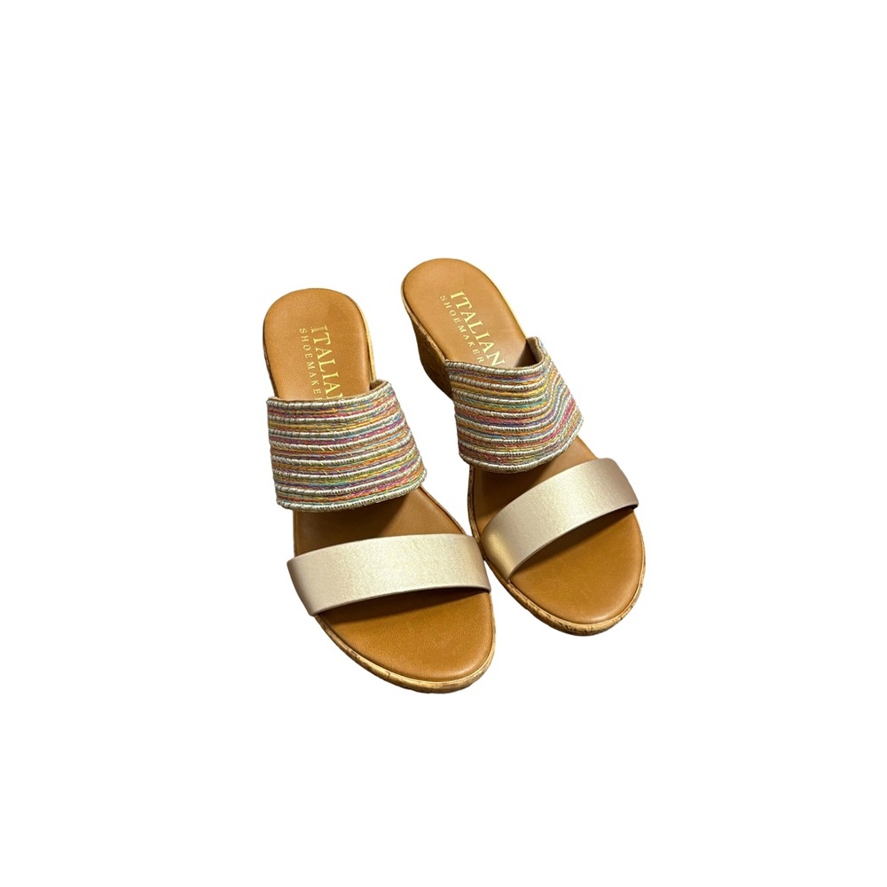 Coastal Boho Italian Shoemakers Woven Cork Wedges Size 9.5